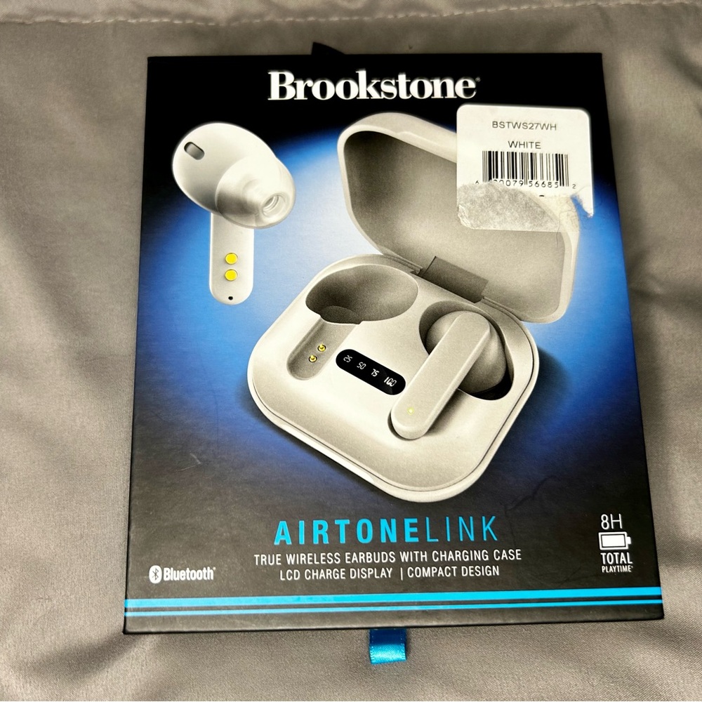 Brookstone AirTone Link Wireless Earbuds - Sleek White Design - Never Used